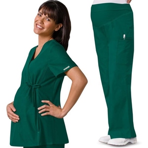 Blouse de travail vert olive pour femme, col en V, avec liens latéraux et poches, uniformes d'hôpital - Product Image 5