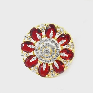 Ruby CZ Kundan Polki <b>Ring</b> Yellow <b>Gold</b> Plated Adjustable Statement Traditional Indian Bridal <b>Cocktail</b> <b>Ring</b> for Women - Product Image 3