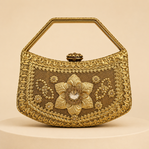 <b>Gold</b> Lace Brass Lady Fashion Mini <b>Clutch</b> Bag Embroidery Floral Beading Crystal Decor Evening Purse Handheld Small Party Wedding - Product Image 1