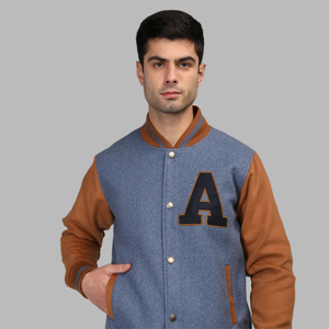 EDOOR WEARS <b>Men's</b> Black <b>White</b> Varsity <b>Jacket</b> Regular Fit Stand Collar Button Closure Casual Outerwear Winter Wear Front Logo - Product Image 4