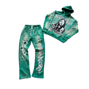 Chándales con capucha para hombre, de peso pesado, con pedrería bordada, efecto descolorido por el sol, estilo urbano, diseño personalizado, moderno, transpirable, lavado ácido - Product Image 6