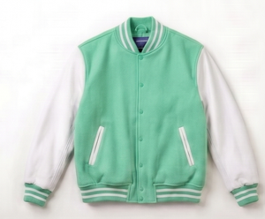Chaqueta Varsity Verde Menta para Hombre, Estilo Casual con Botones al Frente, Corte Regular, Color Sólido, Cuello Camisero - Product Image 1