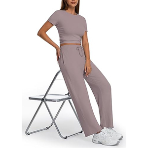 Conjunto Casual de 2 Piezas para Mujer, con Cordones, de Lona Modal, Color Sólido, con Cordón Ajustable, para Uso Diario, de Secado Rápido, para Todas las Temporadas - Product Image 5