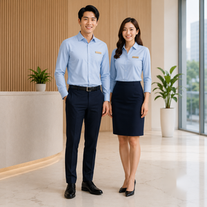 ชุดยูนิฟอร์มสีฟ้าอ่อนสำหรับมืออาชีพ ทั้งชายและหญิง พร้อมกางเกงสีกรมท่าและเนื้อผ้าระบายอากาศได้ดี - Product Image 1