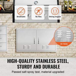 Double Outdoor Kitchen Stainless Steel Flush Mount Door 36W X 21H Inch BBQ Access Door Vertical <b>Wall</b> Handles <b>Vents</b> for Storage - Product Image 3