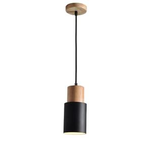 Lampe suspendue en bois de qualité supérieure, cylindre en métal noir, luminaire suspendu, lustre de plafond pour cuisine, salle à manger, chambre à coucher - Product Image 1