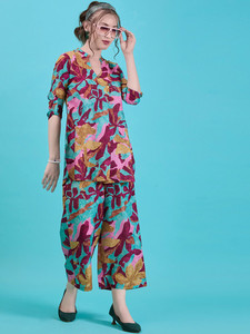 Conjunto de Dos Piezas: Blusa Estampada con Cuello Mandarín y Pantalón, Blusa con Cuello en U y Pantalón Estampado, Nuevo Vestido Midi Formal de Dos Piezas, Corte Moderno para Mujer - Product Image 4