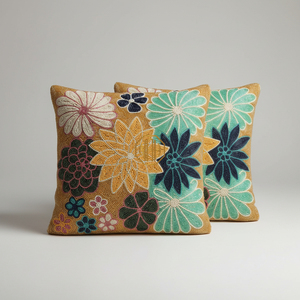 Handmade Floral Embroidered Square <b>Cushion</b> <b>Cover</b> Bohemian Style Decorative Pillow <b>Cover</b> for Home - Product Image 1