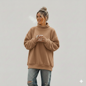 Sweat-shirt tendance et confortable pour femme, col montant, en molleton de haute qualité, avec logo avant, OEM ODM, style décontracté, pour la vente en gros - Product Image 4