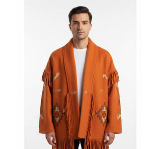 New Trending Wool <b>Poncho</b> With Geometric Pattern And Tassel Fringe Full Sleeve Winter Sweater Style Coat - Product Image 1