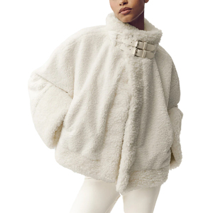 Luxury Women's Sherpa Fireside Bomber Jacket Oversized Teddy Fleece Winter Coat Zip Up Custom OEM Outerwear Private <b>label</b> option - Product Image 3