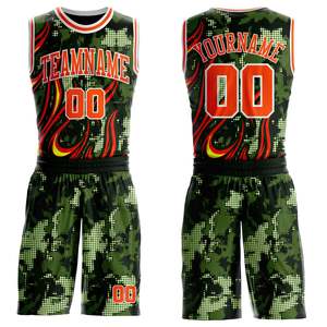 Custom Orange Green Basketball Uniform Set Recycled Polyester Sublimation Anti-Bacterial Sleeveless Team Jersey Shorts OEM - Product Image 5