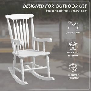 Sedia a dondolo da esterno in legno con schienale alto, portata 350 libbre. Sedia Bianca per Giardino, Patio e Balcone - Product Image 6