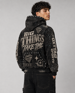 Sweat à capuche zippé en molleton épais avec strass et délavage acide, imprimé graphique, style punk streetwear Y2K pour homme - Product Image 3