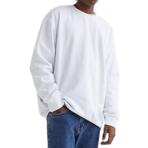 Sudadera de Felpa Gruesa Blanca Lisa con Hombros Caídos, Corte Holgado Estándar, Doble Costura y Cuello Redondo Liso - Product Image 2