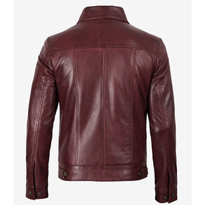 2026 OEM Top Trending Maroon Cowhide Leather Jacket For Men's Front Pockets Genuine Quality Low MOQ Winter Fashion <b>Heated</b> Jacket - Product Image 2