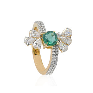 Anillo de Cóctel con Diamante Cultivado en Laboratorio Verde y Blanco de 2.16 Quilates, Certificado por IGI, Diseño Floral, Oro Sólido de 14K, Corte Pera, para Niñas - Product Image 2