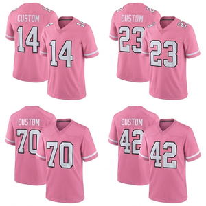 Maillot de football américain rose personnalisé, séchage rapide, respirant, col en V, manches courtes, tenue de match, tissu durable, maillot de sport - Product Image 1