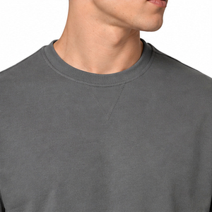 Sweat-shirt gris à col rond pour homme, 100 % coton tricoté, coupe classique, couleur unie, pull décontracté, style automne 2026, vente en gros - Product Image 2