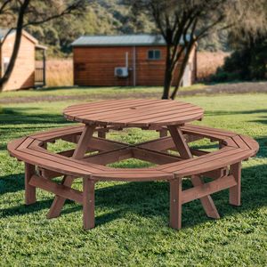Tavolo da Picnic in Legno per 10-12 Persone, Sgabello ad Anello Fai-da-Te per Esterni, Patio, Giardino, Capacità di Carico 500 lb - Product Image 1