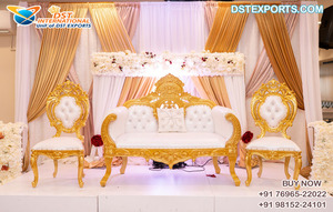 Ensemble de canapés de scène de style impérial pour cérémonie de fiançailles, canapé en bois luxueux style couronne pour décoration de réception, ensemble de canapés de scène style Maharaja - Product Image 2