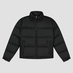 Blouson d'hiver matelassé pour homme, col montant, fermeture éclair, coupe-vent, noir uni, décontracté, épais, rembourré de duvet, en polyester - Product Image 1