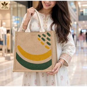 Sac de courses en jute naturel laminé avec logo personnalisé 20x20x10 cm, réutilisable, vente en gros, fabricant OEM, marque privée - Product Image 5