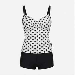 Women's Polka Dot 2 Piece Tankini Set With <b>Crossed</b> Halter <b>Top</b> And Shorts Stretch Swimwear - Product Image 1