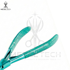 คีมติดเทปต่อผมสีเขียวเมทัลลิกแบบมีกากเพชรเคลือบเงา หัวกรอบแบบเจาะรู พร้อมซิลิโคนบุฟองน้ำ - Product Image 5