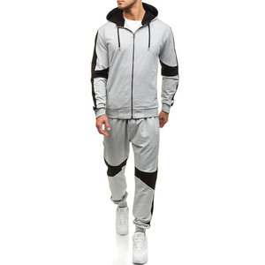 Conjunto Deportivo para Hombre en Gris y Negro con Bloques de Color, 100% Algodón, Diseño 2 en 1, Sudadera con Capucha y Cremallera de Manga Larga, Bolsillos Laterales, Estilo Casual - Product Image 1