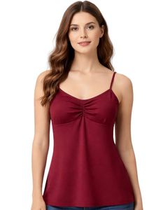Débardeur Camisole Femme Bordeaux Ajustable à Bretelles, Coupe Slim, Extensible, Décontracté, Basique, Été, Doux et Confortable pour le Quotidien - Product Image 1