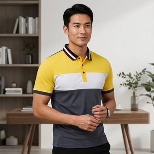 เสื้อโปโลผู้ชาย แขนสั้น คอปก แต่งสีตัดกัน ดีไซน์กระดุม สีเหลือง ขาว กรมท่า ทรงปกติ - Product Image 5