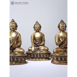 Juego de cinco esculturas de Buda de latón de calidad premium de 8 \ "en diferentes Mudras - Product Image 3