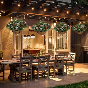 Cestas Colgantes Navideñas para Exteriores y Accesorios, Decoraciones para Porche con Follaje Artificial y Luces para el Porche Delantero - Product Image 2