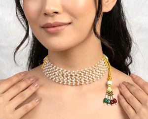 Collier ras du cou en perles blanches plaqué or, bijoux de mariage indiens traditionnels, élégant et tendance pour femme, idéal pour les soirées - Product Image 1