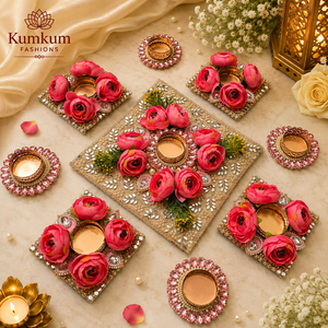 Portavelas Rangoli Floral Único de Lujo Indio, Ecológico, Hecho a Mano, de Madera y Metal, Tamaño Personalizable, para Navidad, Bodas, Diwali - Product Image 3
