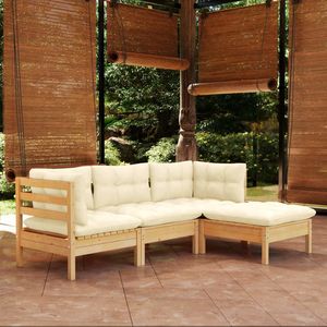 Ensemble de salon de jardin en bois de pin massif crème avec tissu (100% polyester) - Product Image 1