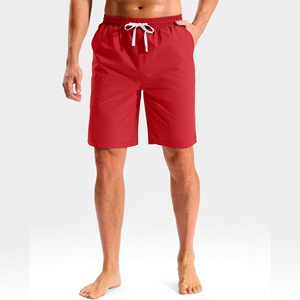 Shorts de Playa para Hombre, Color Rojo Sólido, Secado Rápido, con Cierre de Cordón, Cintura Media, Tejido de Poliéster - Product Image 2