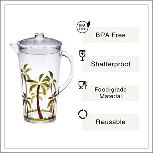 [Holar] Pichet en plastique incassable de 73 oz, motif palmier tropical unique, fabriqué à Taïwan, pour restaurants, hôtels, bord de mer - Product Image 2