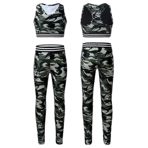Camouflage Yoga Set 2 Piece Racerback Sports <b>Bra</b> High Waist Leggings Quick Dry Spandex Polyester Full Length Contrast Binding - Product Image 5