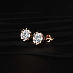 Round Brilliant Moissanite Stud Earrings 4 TCW Colorless VVS 14K Gold 2 Carat Solitaire Basket <b>Screw</b> Back Handmade Bridal Band - Product Image 3