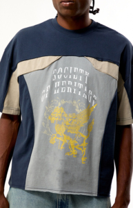 เสื้อยืดโอเวอร์ไซส์ผู้ชายคุณภาพสูง คอเต่า แขนสั้น ทูโทน แต่งขอบตัดสี ลายการ์ตูนด้านหน้า สไตล์ลำลอง - Product Image 4