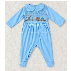 Mitexco Combinaison pour bébé fille à manches longues avec col Peter Pan, motif géométrique brodé à la main, en coton, pour le printemps - Product Image 2