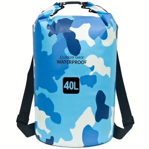 Sac étanche pour équipement de plein air 40L bleu camouflage en PU avec bandoulière réglable - Product Image 1