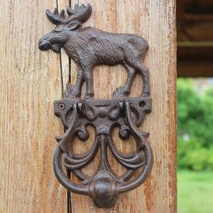 Poignée de porte et sonnette de porte en fonte, style rétro vintage, motif cerf, rustique - Product Image 1