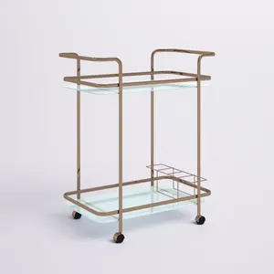 Chariot de service à boissons en métal fait main de luxe, chariot roulant de qualité supérieure pour hôtel, chariot à boissons moderne en métal pour restaurant, finition plaquée sécurisée - Product Image 4