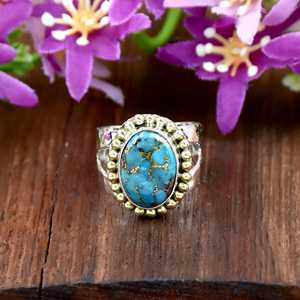 Blue Copper Turquoise Statement Fine Ring Gemstone Handmade 925 Sterling Silver Ring Jewelry December Birthstone <b>Gift</b> <b>For</b> <b>Her</b> - Product Image 1