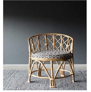 Natural Rattan Lightweight Garden <b>Chair</b> with Geometric Backrest Patterned Cushion Outdoor Furniture Tropical Style Tapered Legs - Product Image 1