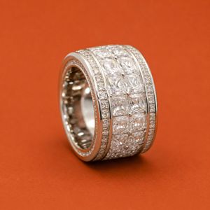 Stylish Iced Out S925 Sterling <b>Silver</b> with Handset Moissanite Diamond <b>Ring</b> for <b>Men</b> Hip Hop Party Wear - Product Image 2