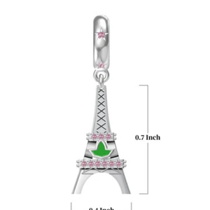Colgante de Plata de Ley con Forma de Torre Eiffel, con Pedrerí<span class=keywords><strong>a</strong></span> Rosa y Verde, Compatible con Pulseras <span class=keywords><strong>Pandora</strong></span> para Mujer - Product Image 4
